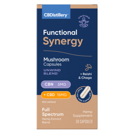 CBDistillery - CBD Oil - CBD:CBN Function Synergy Unwind Mushroom Capsules -20mg