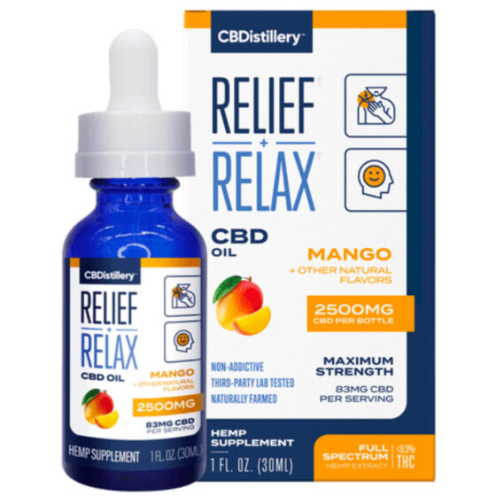 CBDistillery - CBD Oil -Relief + Relax Full Spectrum Tincture - Mango - 2500mg