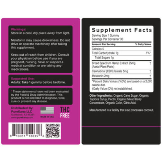 PureKana - CBD Gummies - CBD:CBN Sleep Aid Gummies With Melatonin - Berry - 30mg Label