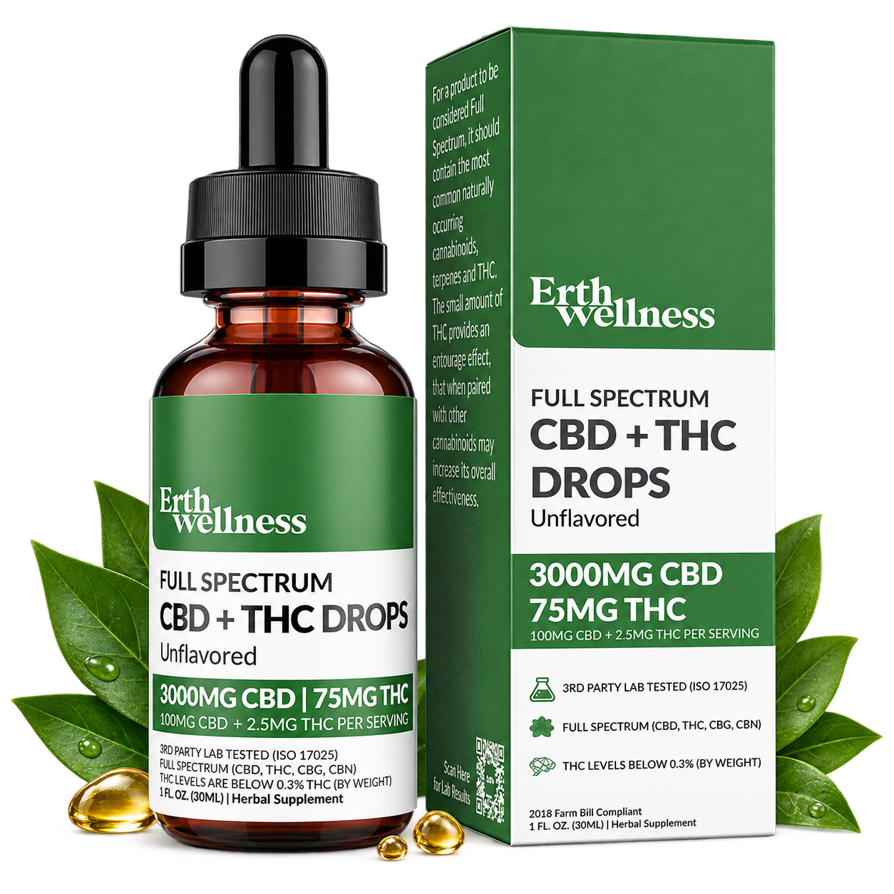 Erth Wellness Full Spectrum CBD + THC Relief Drops Unflavored 30mL - Image 2