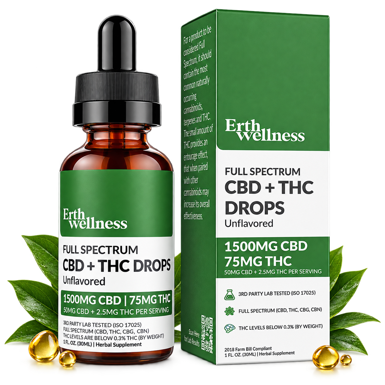 Erth Wellness Full Spectrum CBD + THC Relief Drops Unflavored 30mL