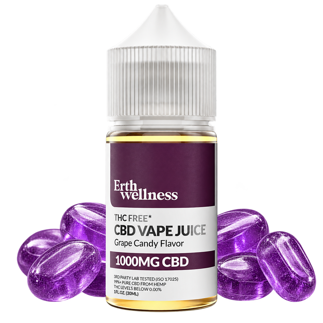 Erth Wellness CBD Isolate Vape Juice Grape Candy 1000mg – 30mL