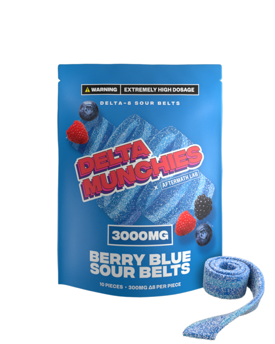 Delta Munchies - Delta 8 Edible - Berry Blue Sour Belts - 3000mg