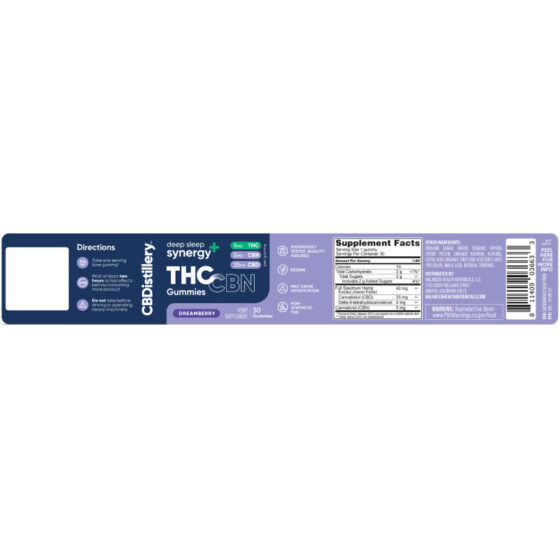 CBDistillery - CBD Edible - CBD:THC:CBN Deep Sleep Synergy Gummies - Dreamberry - 35mg Label