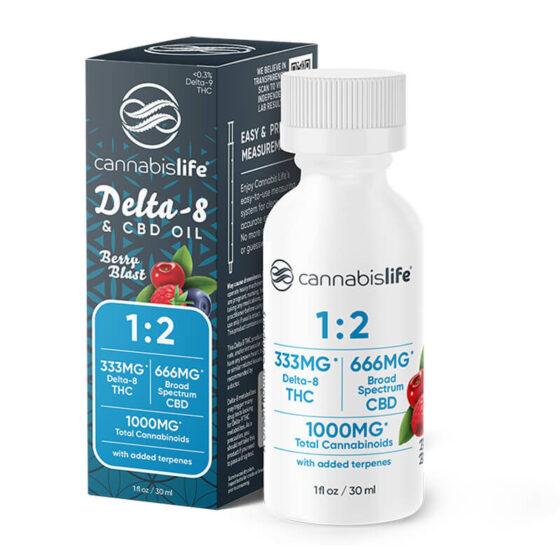 Cannabis Life - Delta 8 Tincture - Berry Blast 1:2 Broad Spectrum Oil - 1000mg