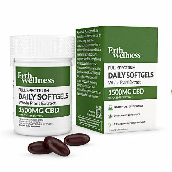 ERTH Wellness - CBD Softgels -  Full Spectrum Daily Whole Plant Extract Softgels - 1500mg
