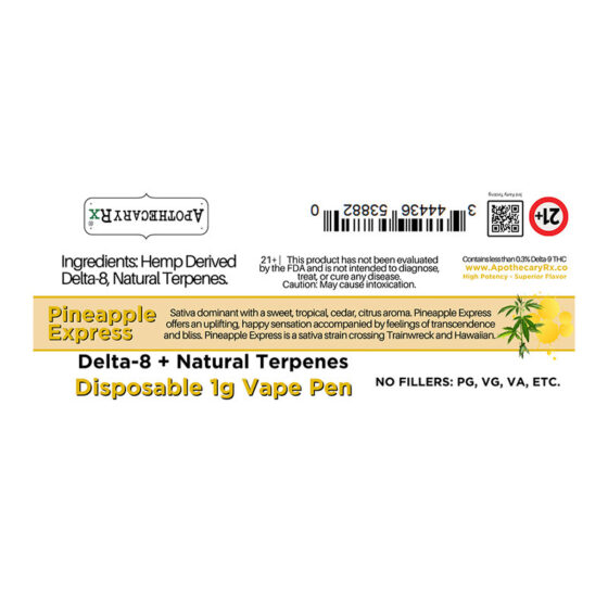 Apothecary RX - Delta 8 Disposable - Pineapple Express Sativa - 1g