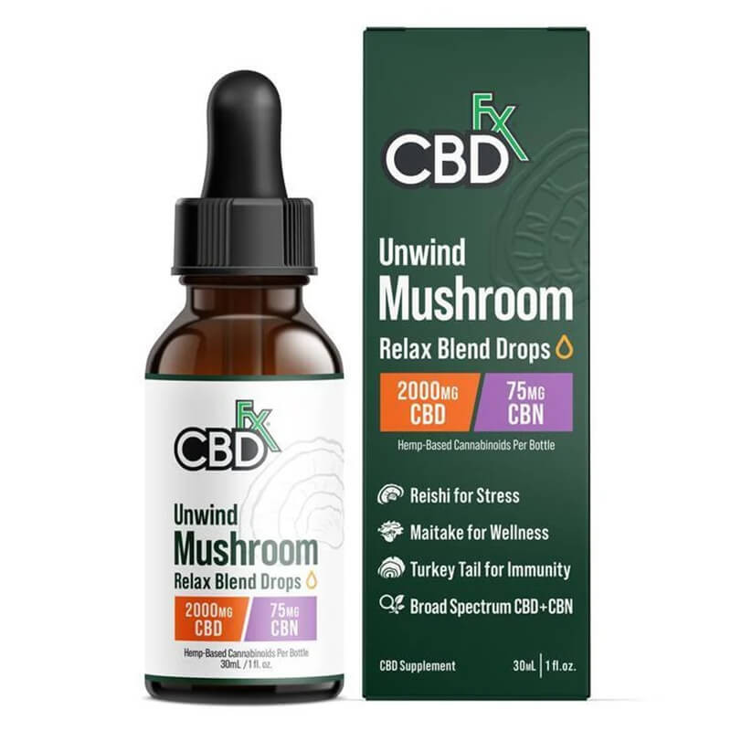 CBDfx - CBD Tincture - Unwind Mushroom CBD:CBN Relax Blend Drops - 2000mg