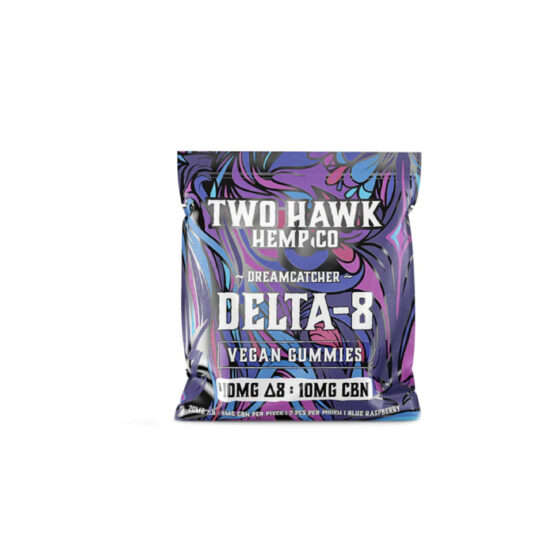 Two Hawk Hemp - Delta 8 Edible - D8:CBN Dreamcatcher Gummies - Blue Raspberry - 25mg - 2 Count Pouch