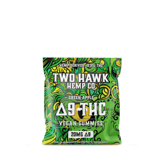 Two Hawk Hemp - Delta 9 Edible - Vegan Gummies - Green Apple - 10mg - 2 Count Pouches