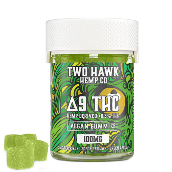Two Hawk Hemp - Delta 9 Edible - Vegan Gummies - Green Apple - 5mg - 20 Count Bottle