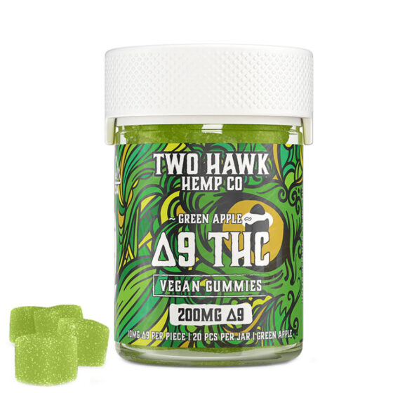 Two Hawk Hemp - Delta 9 Edible - Vegan Gummies - Green Apple - 10mg - 20 Count Bottle