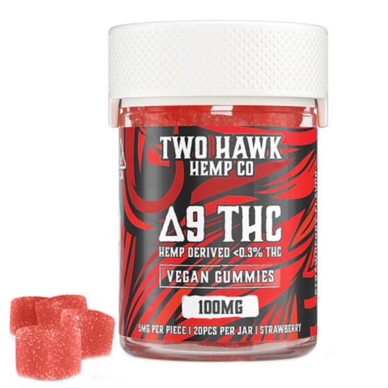 Two Hawk Hemp - Delta 9 Edible - Vegan Gummies - Strawberry - 5mg - 20 Count Bottle
