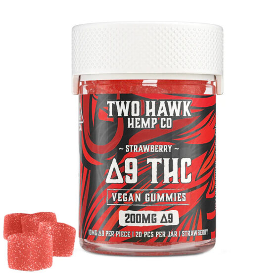Two Hawk Hemp - Delta 9 Edible - Vegan Gummies - Strawberry - 10mg - 20 Count Bottle