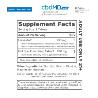cbdMD - CBD Oil - CBD + THC Max For Pain Capsules - 204mg - 60ct Bottle