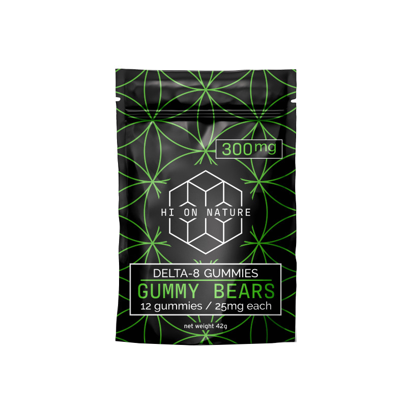 THC Edibles - D8 Gummy Bears - 25mg - By Hi On Nature - 300mg Bag