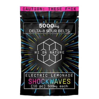 THC Edibles - Electric Lemonade D8 Sour Belts - 500mg - By Hi On Nature - 5000mg Bag