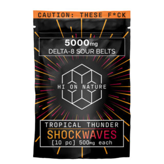 THC Edibles - Tropical Thunder D8 Sour Belts - 500mg - By Hi On Nature - 5000mg Bag