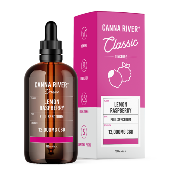 Canna River - CBD Oil - Classic Full Spectrum Tincture - Lemon Raspberry - 12000mg