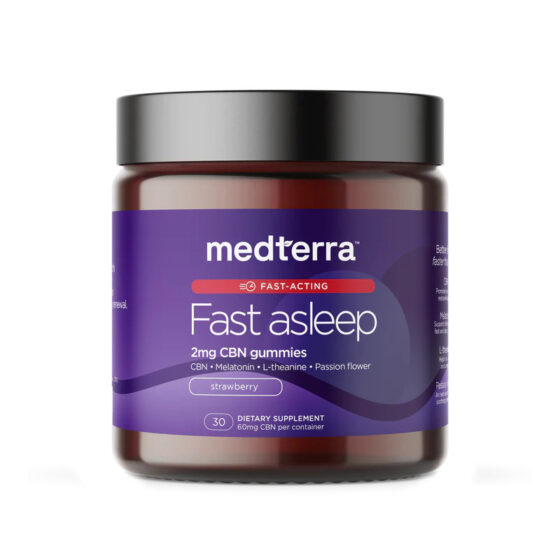 CBN Edible - Strawberry Fast Sleep Now Gummies - 2mg - By Medterra (Front)