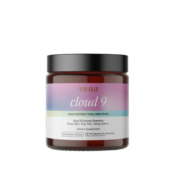 CBD Edibles - Strawberry Citrus Cloud 9 Mood Enhancing Gummies + THC - 55mg - By Vena - 30 Count Jar
