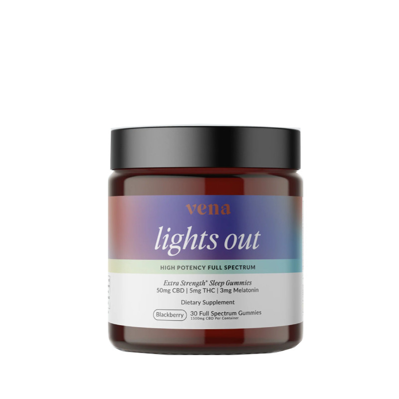Lights Out CBD + THC Gummies for Sleep with Melatonin Blackberry Vena