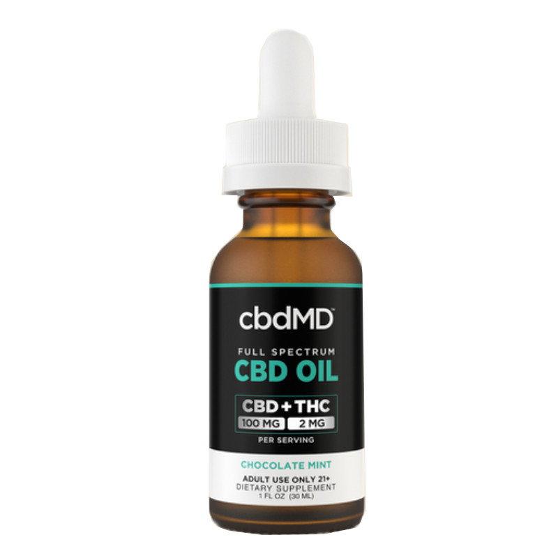 cbdMD - CBD Oil - CBD:THC Full Spectrum Tincture - Chocolate Mint - 3000mg