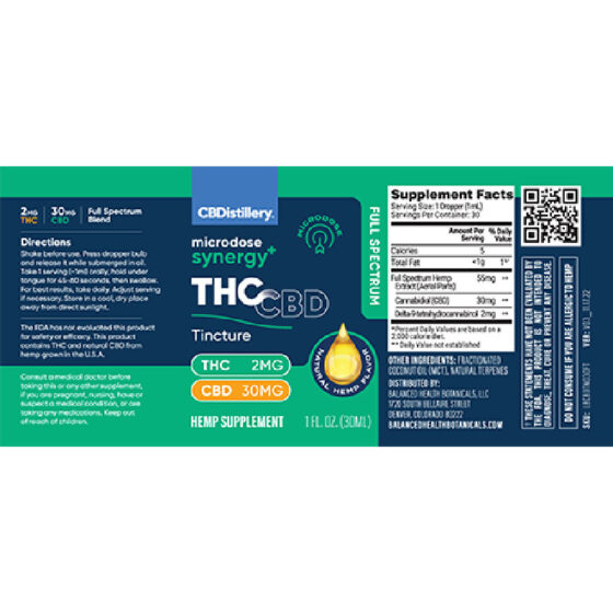 THC Oil - Microdose Synergy+ Tincture - 30ml - By CBDistillery - Back Label