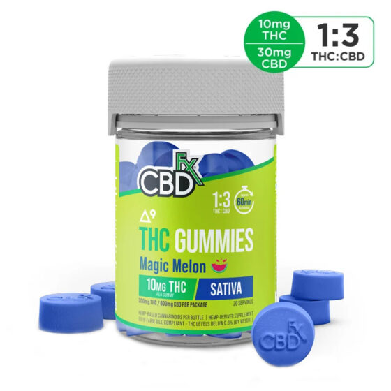THC Gummies - Magic Melon CBD + Delta 9 THC Gummies - 10mg:30mg - By CBDfx - 20-Count Jar