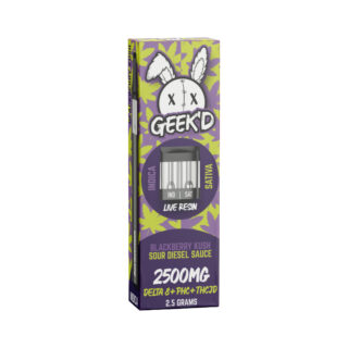 Geek'd - THC Vape - Live Resin D8 + PHC + THCJD Switch Disposable - Blackberry Kush & Sour Diesel Sauce - 2.5g