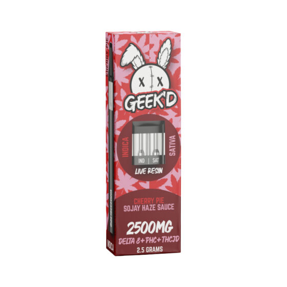 Geek'd - THC Vape - Live Resin D8 + PHC + THCJD Switch Disposable - Cherry Pie & Sojay Haze Sauce - 2.5g