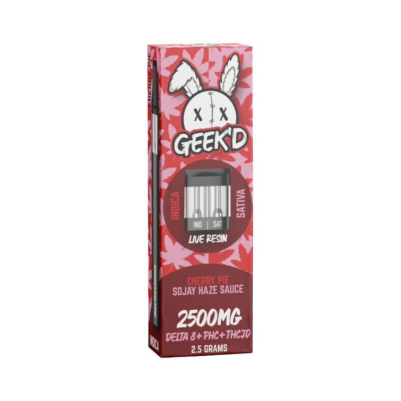Live Resin Delta 8 THC Vape Pen with PHC + THCJD - Cherry Pie &amp; Sojay Haze Sauce - 2.5g - Geek'd