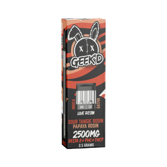 Geek'd - THC Vape - Live Resin D8 + PHC + THCP Switch Disposable - Sour Tangie Rosin & Papaya Rosin - 2.5g