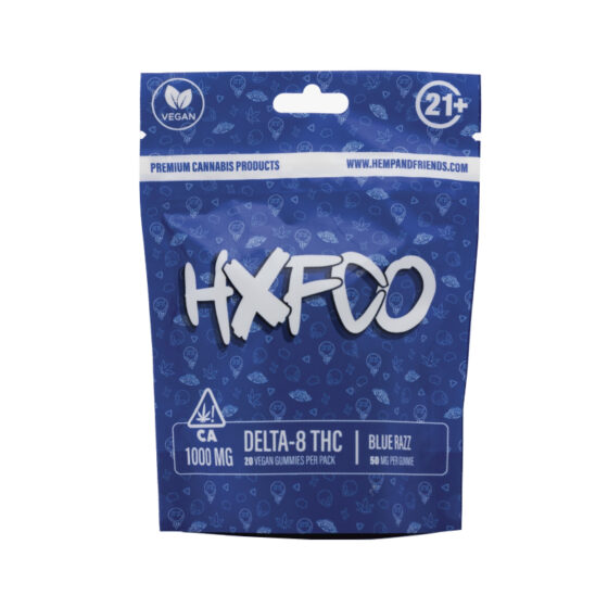 THC Edibles - Blue Razz D8 Gummies - 50mg - By Hemp And Friends - 20 Count Pouch