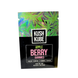 Kush Kube - THC Edibles - Full Spectrum CBD Gummies + D9 - Apple Berry - 60mg Bag