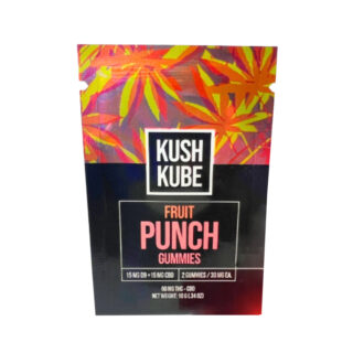Kush Kube - THC Edibles - Full Spectrum CBD Gummies + D9 - Fruit Punch - 30mg - 2-Count Bag