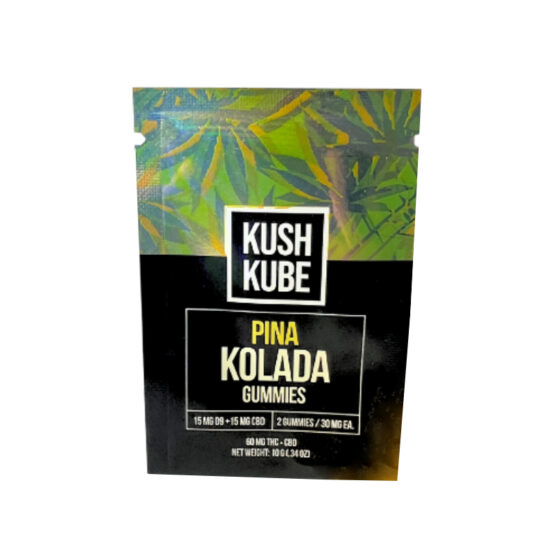 Kush Kube - THC Edibles - Full Spectrum CBD Gummies + D9 - Pina Kolada - 30mg - 2 Count Bag