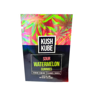 Kush Kube - THC Edibles - Full Spectrum CBD Gummies + D9 - Sour Watermelon - 30mg - 2 Count Bag