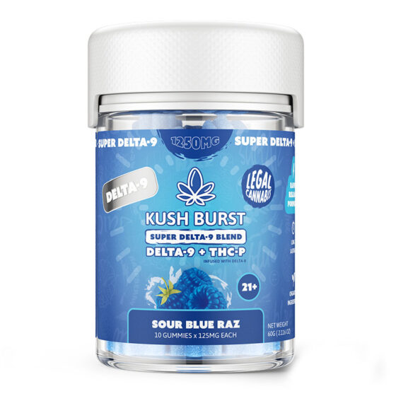 THC Gummies - Super Delta 9 Blend Gummies - Sour Blue Razz - 125mg - By Kush Burst