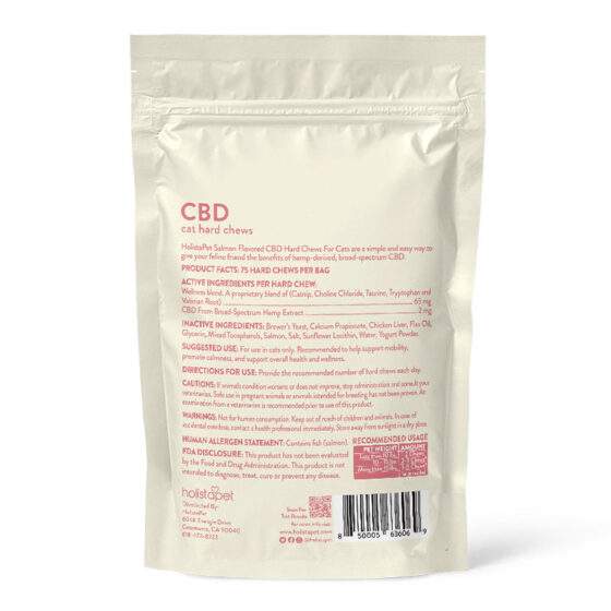 CBD Pet Edible - Salmon Cat Hard Chews - 2mg - By Holisapet BACK