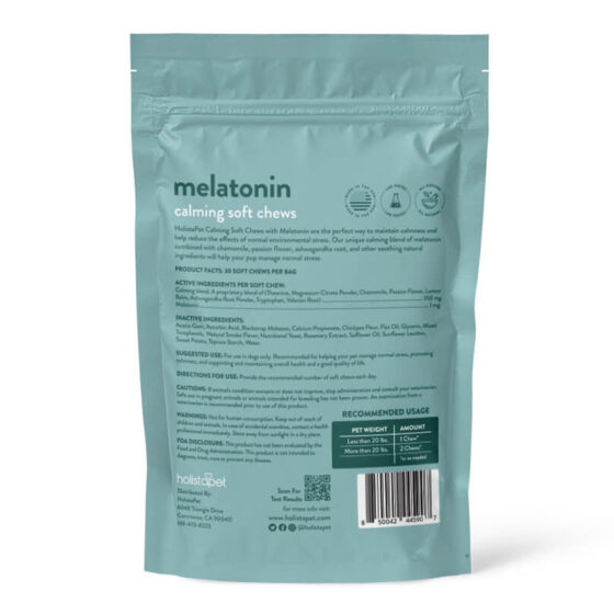 Holistapet - Pet Edible - Soft Chews for Dogs - Melatonin BACK