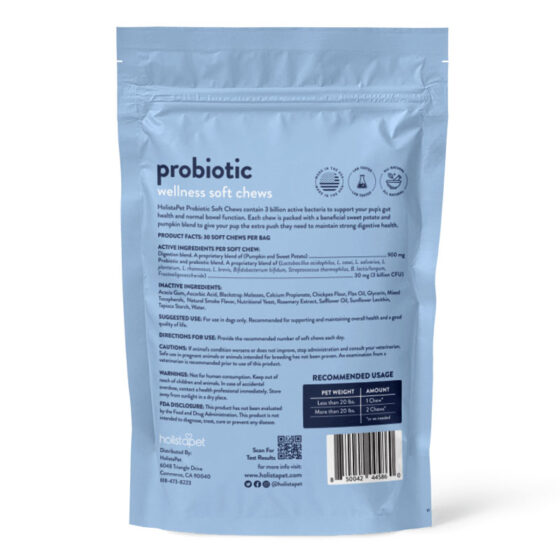 Pet Edible - Soft Chews for Dogs - Probiotic - By Holisapet BACK
