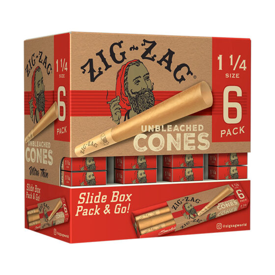 Zig-Zag - Cones - 1 1_4 Size Unbleached Cones - 6 Count - 36 Pack Carton