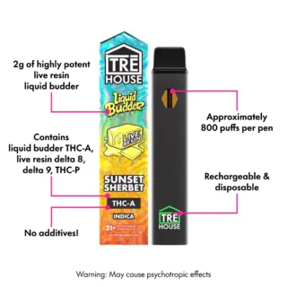 TRĒ House Live Resin Liquid Budder THC-A Vape Pen Sunset Sherbet 2g