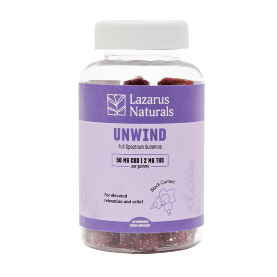 Lazarus Naturals - CBD Gummies + THC - Unwind Black Currant - 40 Count