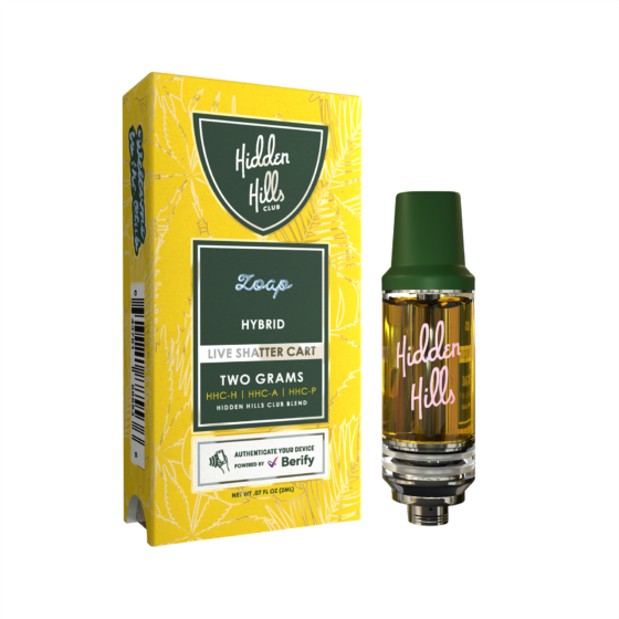 Hidden Hills Live Shatter Cart - 2g Cartridge HHC Blend - Zoap (Hybrid)