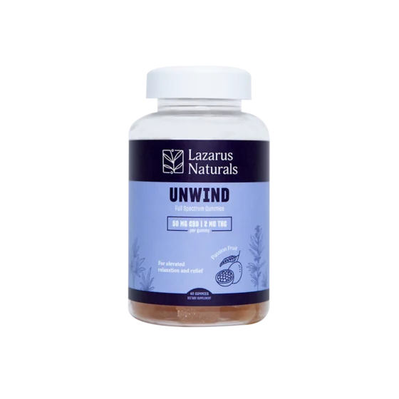 Unwind Full Spectrum CBD + THC Gummies – Passion Fruit – Lazarus Naturals