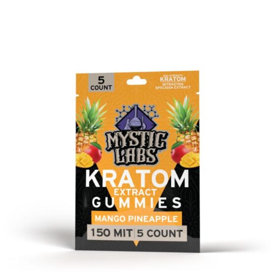 Mystic Labs Kratom Extract Gummies 150 MIT 5ct mango pineapple