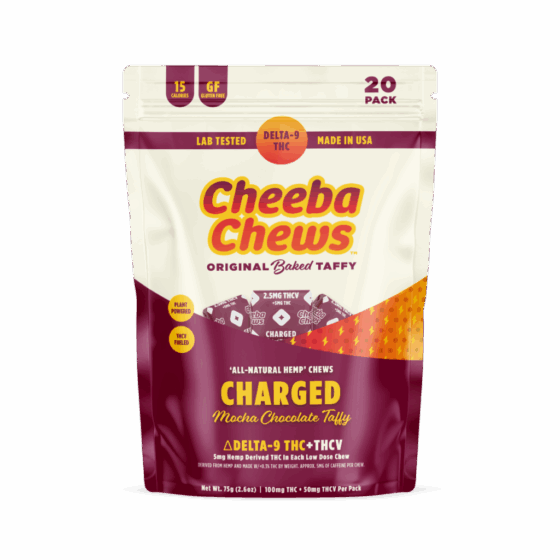 Cheeba Chews Charged Chews 5mg D9 THC 2.5mg THCV – Mocha Chocolate Taffy