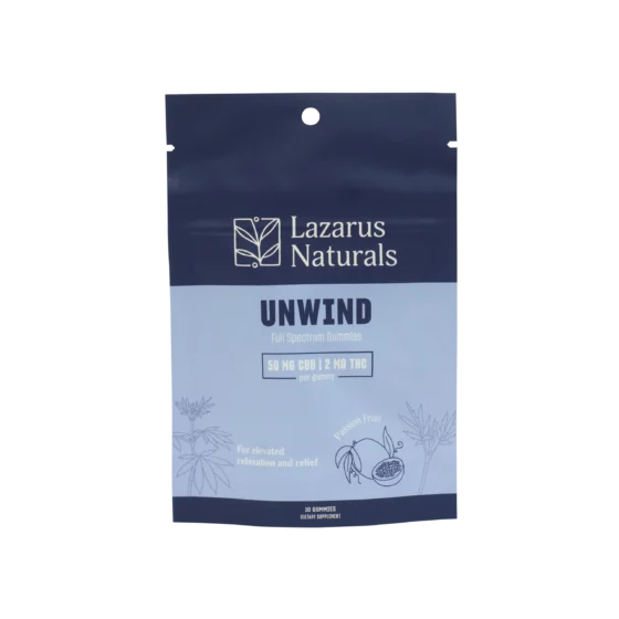 Lazarus Naturals Unwind Full Spectrum CBD + THC Gummies – Passion Fruit - 10ct